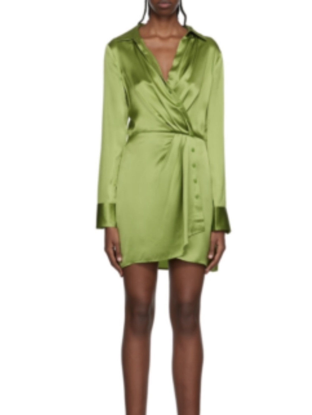 Reformation Alaine Dress Satin Long Sleeve Mini Green Size 0
